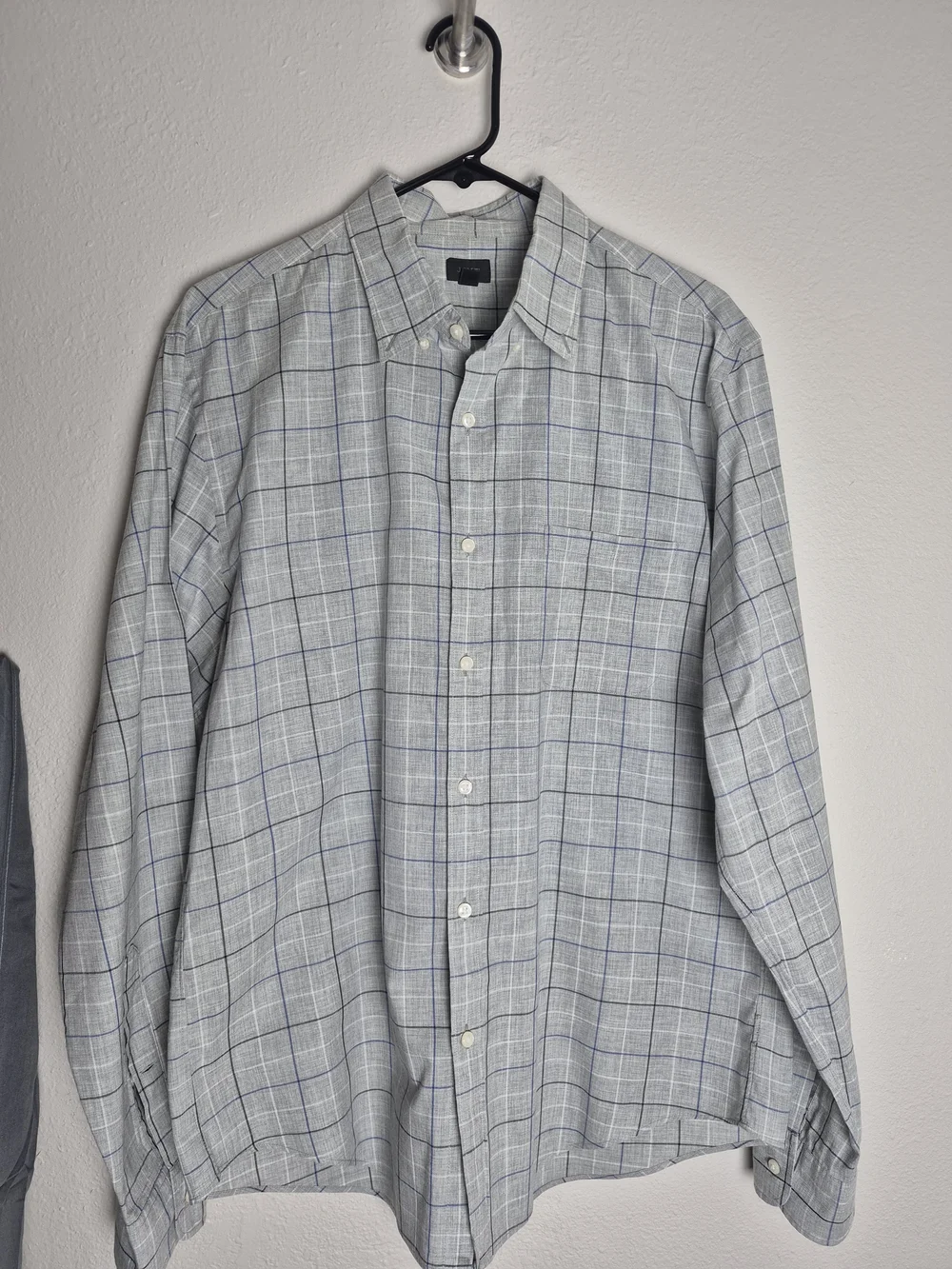 J. Crew Light Gray Plaid Button-Down with Blue Windowpane. Size Lg